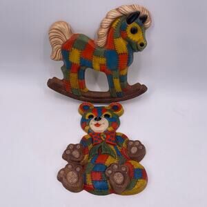 Vintage Retro BEAR HORSE Patchwork Foam Craft Wall Hanging Decor Unique Cute